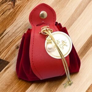 Medieval Renaissance Coin Pouch Red Velvet Faux Leather Purse Drawstring Bag